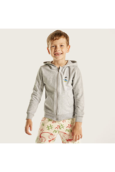 Disney Mickey Mouse Print Jacket with Hood and Long Sleeves