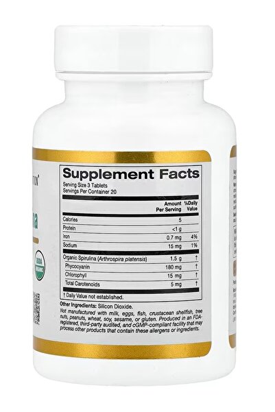 California Gold Nutrition Spirulina supplement containing a nutritionally valuable green superfood with antioxidants (500 mg) 60 tablets