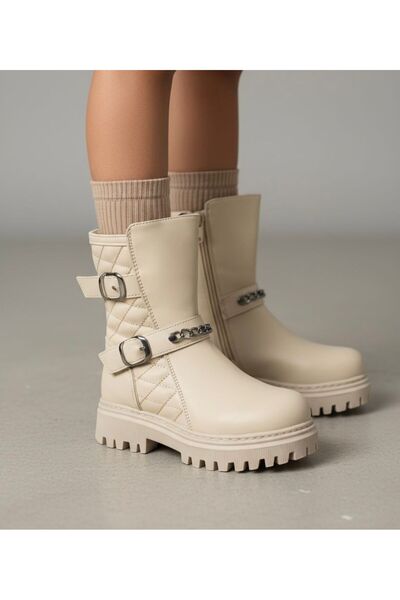Görkem bebe ayakkabı ve tekstil Girl's Chain Buckle Anti-Slip Sole Boots