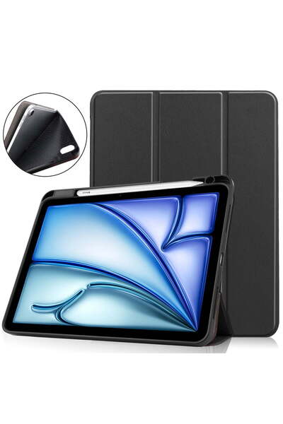 HYX iPad Air 11 (2024) M2 Slim Flip Smart Cover Case with Pencil Holder (Black)