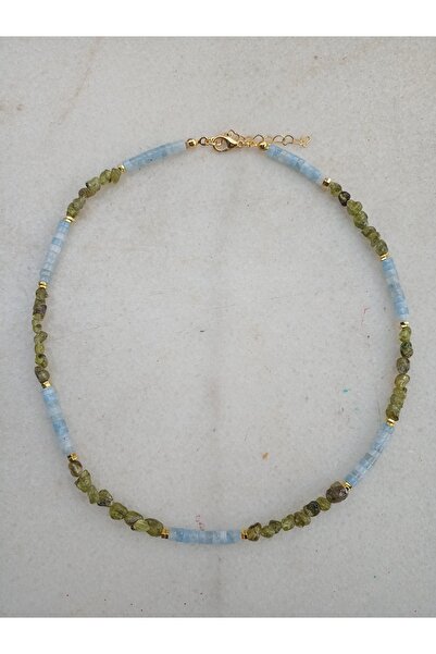 Mudita Tasarım Silindir kesim gerçek doğal Aquamarine taşı ve gerçek doğal ze...