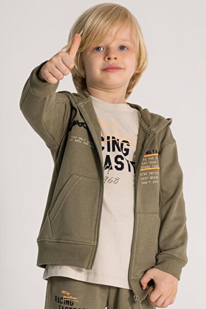 Dmb سترة موجو للأولاد من عمر 4-8 سنوات بسحاب بغطاء رأس 4695 كاكي