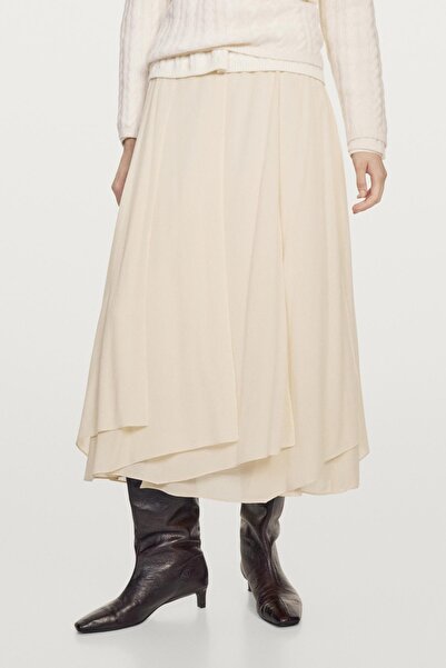 Massimo Dutti Fırfırlı dökümlü midi etek