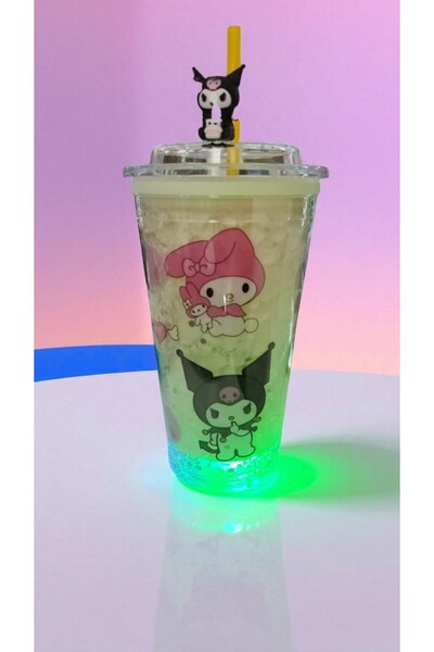 FAMEMUS ACCESSORY Kuromi Lemon Yellow Colorful Light-Up Cup with Straw Water Bottle