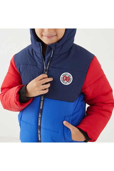 Lee Cooper Colourblock Zip Through Puffer Jacket with Hood and Pockets