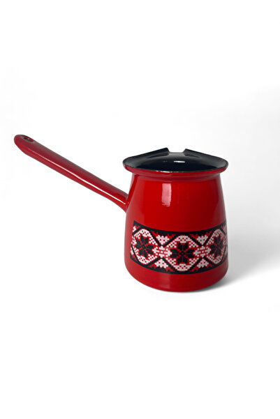 Emailul Medias Domed enamel kettle, red model with traditional decoration