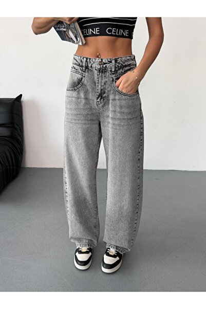 XBELLA DENİM Γυναικείο παντελόνι με ψηλόμεσο κορμό σε γκρι αντίκα χρώμα