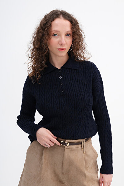 Addax Buttoned Collar Knitwear Sweater K3457