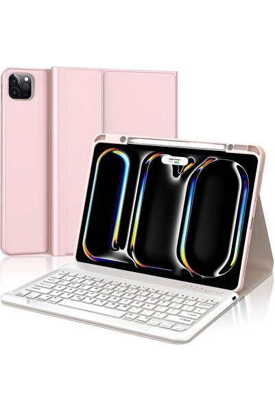 HYX حافظة لوحة مفاتيح لجهاز iPad Pro مقاس 13 بوصة (M4) 2024 - لوحة مفاتيح لاسلكية قابلة للفصل مغناطيسيًا، وردي