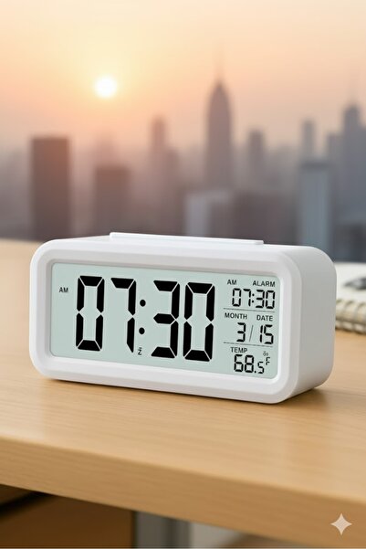 MASKY Dekoratif Alarmlı Termometreli Işıklı Dijital Çalar Saat