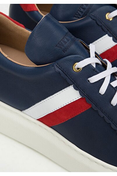 Wittchen Women's Leather Sneakers with Ruffles Navy Blue Leather