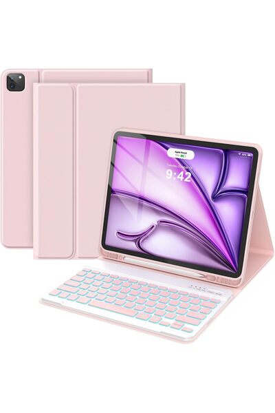 HYX حافظة لوحة مفاتيح لجهاز iPad Air مقاس 13 بوصة / iPad Pro مقاس 12.9 بوصة — لوحة مفاتيح لاسلكية قابلة للفصل مع إضاءة خلفية، Pe