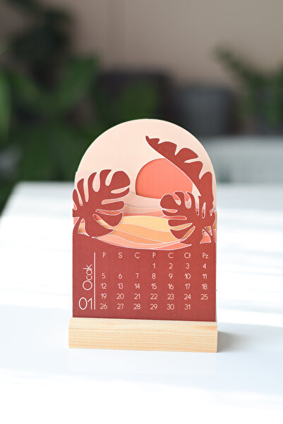 GÖKÇETasarım 2026 Minimal Manzara Masa Takvimi / Ahşap Standlı Takvim