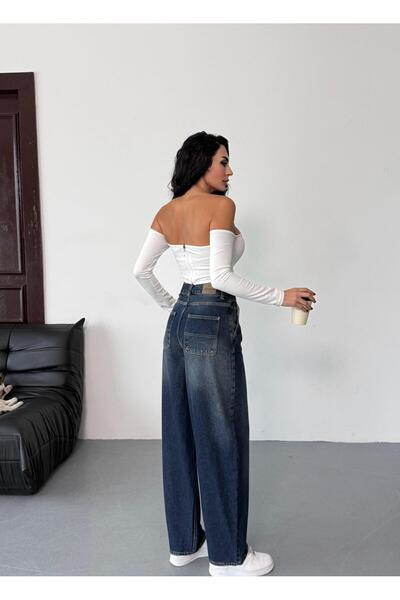 XBELLA DENİM Women's Blue Distressed Skater Fit High Waist Pants