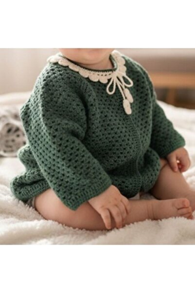 KdrElektronik 100% Hand Knitted Baby Cardigan Green Crochet Baby Jacket