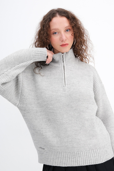 Addax Zippered Collar Knitwear Sweater K3474