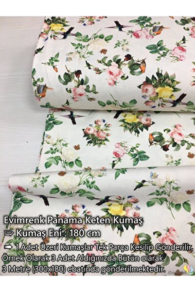 Renk Tekstil Renkli Çiçekler Desenli Keten Kumaş - Döşeme - Minder Kılıf - Ma...
