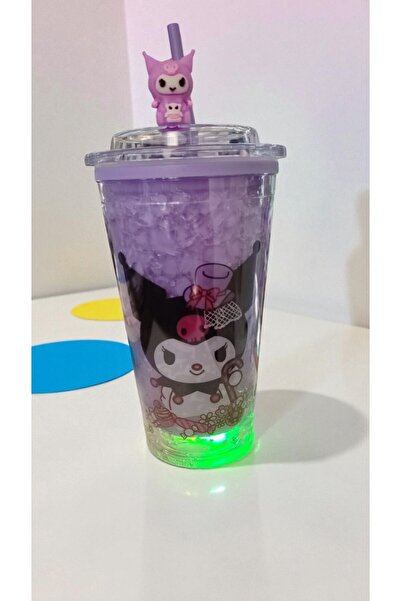 FAMEMUS ACCESSORY Kuromi Purple Color Light-Up Cup with Straw Water Bottle