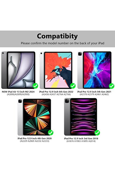 HYX حافظة ذكية رفيعة مع لوحة مفاتيح قابلة للفصل لجهاز iPad Air مقاس 13 بوصة وiPad Pro مقاس 12.9 بوصة - أسود