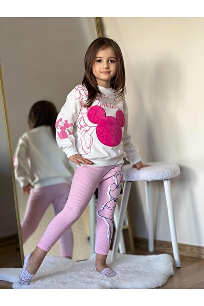 CoolCix Girl's Pink Plush Embroidery and Print Detail Tights Suit