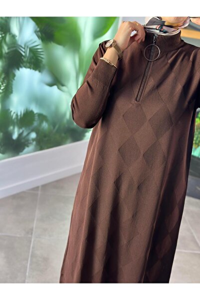 Armine Trend Baklava Desenli Merserize Tunik 25YTD4112 Kahverengi