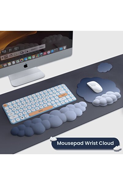 Timebox Ergonomic Mouse Pad with Wrist Rest, Memory Foam, Anti-Slip Base, Blue Cloud