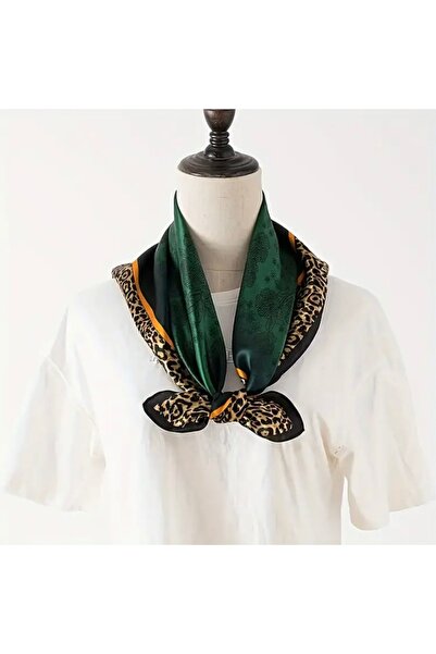 Accessories Hei Green Leopard Patterned Stylish Silk-Look Women's Accessory Scarf Foulard