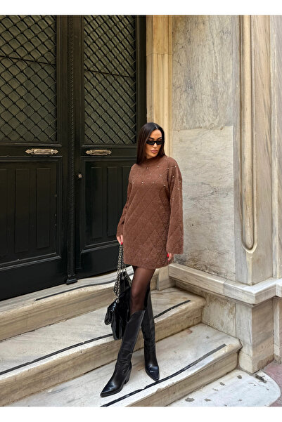 CARLA MARA Mini rochie pentru femei cu pietre aplicate cu textura moale de sezon nou