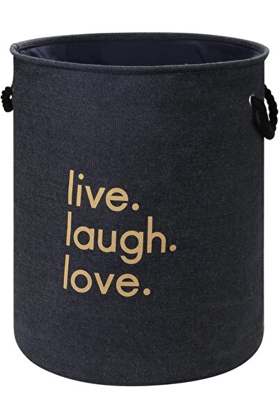 Lawazim Round Laundry Basket with Letter Prints, Navy Blue, 40 × 50 cm