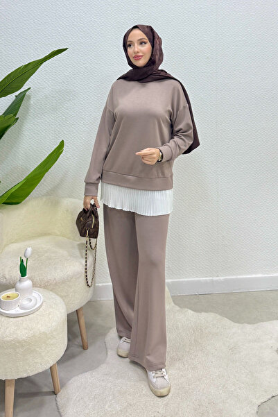 Tesettür Diyarı طقم تيغاميل (ملابس داخلية) أبيض مع تفصيلات مطوية - برو