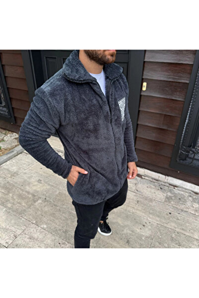 JANES Men's Fleece Zippered Sweatshirt – Hoodless, with Pockets, Soft Texture, Oversized Comfortable Fit, Red