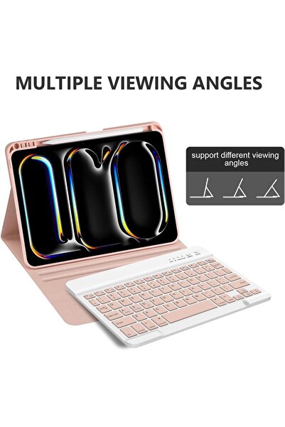 HYX حافظة لوحة مفاتيح لجهاز iPad Pro مقاس 11 بوصة (M4) 2024 - لوحة مفاتيح بلوتوث قابلة للفصل (وردي)
