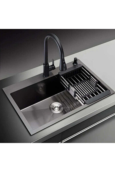 Smack Chiuvetă de bucătărie profesională, oțel inoxidabil, gri închis - negru...