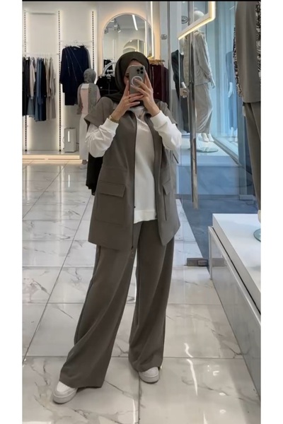 Camelya Fashion Women's Waist-Tied Double Pocketed Ye Vest Set Piece Top Quality Two-Ply Set