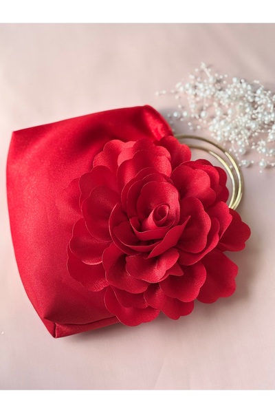 GUSTELLO Red Gold Metal D Handle 3D Rose Motif Flower Handbag |   Wedding/Invitation Packages