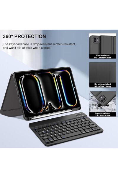 HYX iPad Pro 11 inch Case with Keyboard (M4) 2024 - Detachable Bluetooth Keyboard, Auto Sleep/Wake, Penc