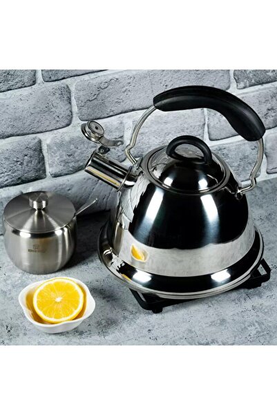 KASSEL Fierbător tradițional fabricat din otel inoxidabil , ceainic 2.6 litri, 22-25 cm , argintiu, Ambar,