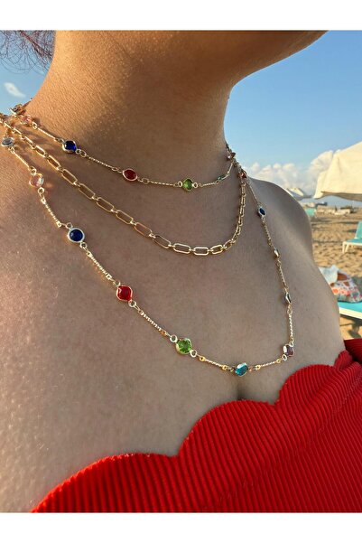 XUPING JEWELRY Renkli Taşlı 90cm Kolye