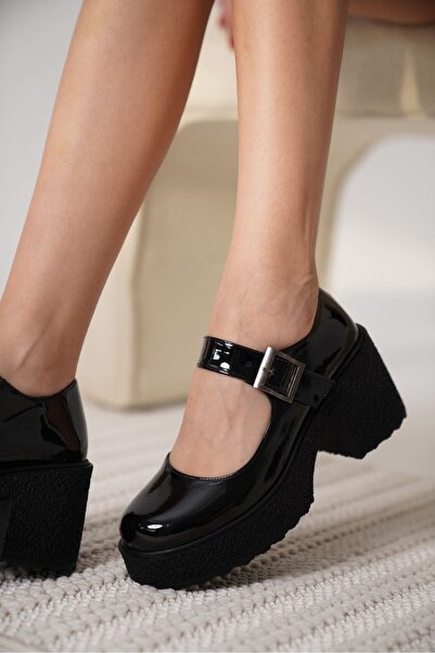 Momshopp Helen women's black patent leather daily shoes