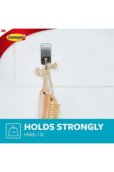 COMMAND Adhesive Hanging Hook, Satin Nickel, holds up to 1 lb (BATH33-SN-ES) – 1 hook with 2 water