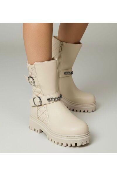 Görkem bebe ayakkabı ve tekstil Girl's Chain Buckle Anti-Slip Sole Boots