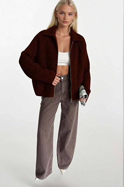 Maxi modena Turtleneck Zipper Detail Burgundy Sweater