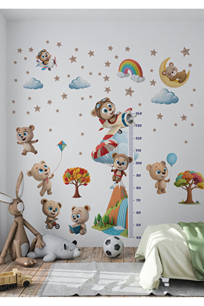 Ettycat Design مجموعة ملصقات حائط لقياس الطول بتصميم دمية الدب اللطيفة |   سج...