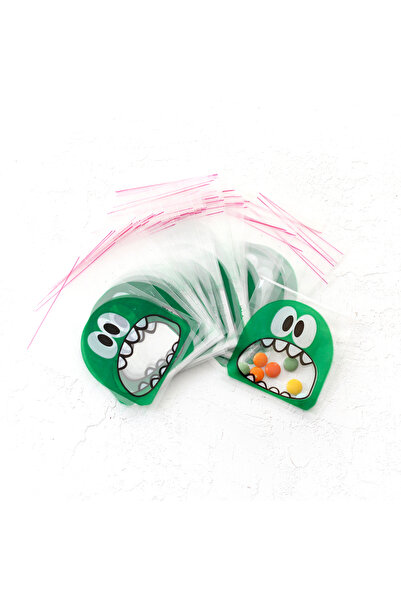 Bimotif Yeşil canavar desenli bantlı şeffaf poşet, 10x15 cm 100 adet