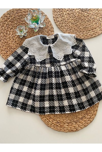 HMCraft Black Plaid Children's Dress with Ruffled Collar