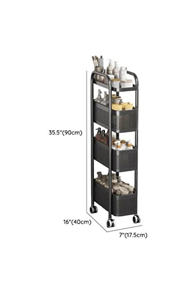 OEM Multifunctional 4-tier metal rack on wheels – 90x40x17.5 cm, sturdy anthracite gray