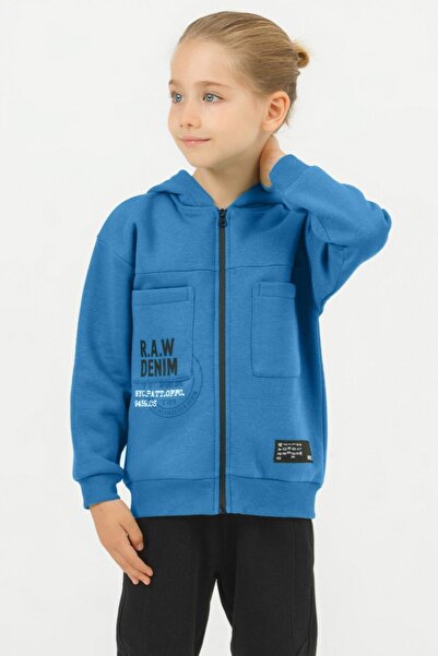 Dmb Mojo Boy's 4-9 Years Old 3 Thread Ş Fleece-Lined K Hooded Cardigan Blue