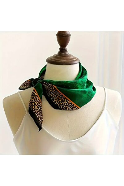Accessories Hei Green Leopard Patterned Stylish Silk-Look Women's Accessory Scarf Foulard