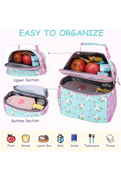 VASCHY Lunch Bag for Kids, Insulated Double Compartments - Cute Cats