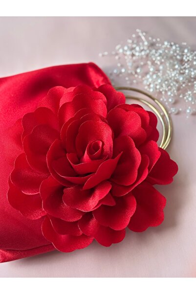 GUSTELLO Red Gold Metal D Handle 3D Rose Motif Flower Handbag |   Wedding/Invitation Packages